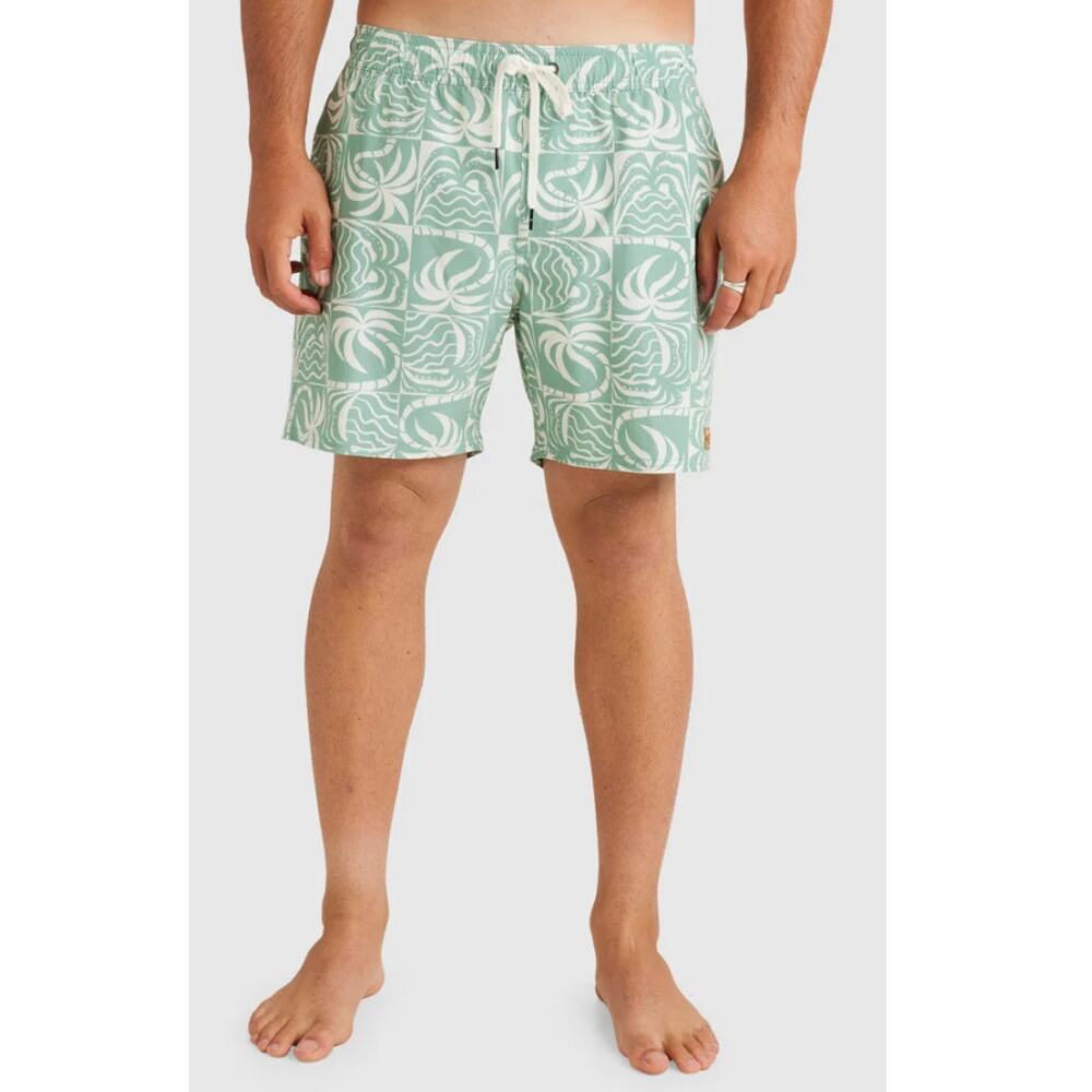 RVCA Men's Granite Green Exotica Print 17" Elastic Swim Shorts Size L